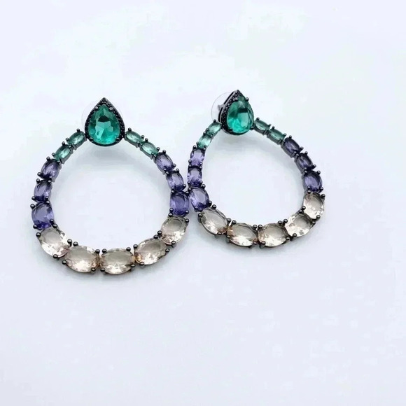 Glass Stone Hoops Earrings | Party Earrings - Picture 2 of 4